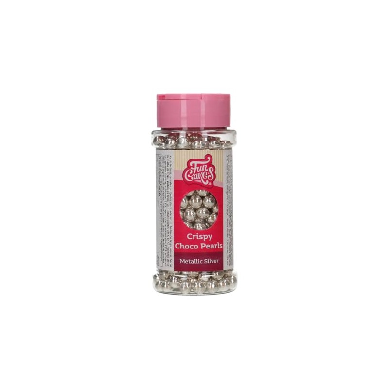 FunCakes Crispy Choco Pearls - Metallic Silver, Argento - Decorazioni