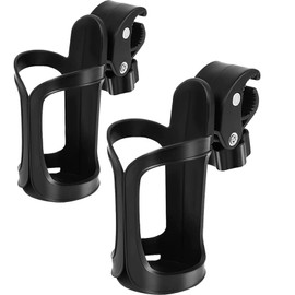 Anhoer Pack of 2 Drinks Holders for Pushchairs, 360 Degree Rotation, Quick Release Bicycle Bottle Holder, Bottle Holder for Bicycles, Mountain Bikes and Wheelchair, Black