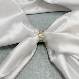 Link Chain Silk Scarf Ring Brooch for Women Fashion Chic Minimalist Simple Shawl Scarves Band Statement Buckle Wrap Finger Rings Size 8 Dress Accessories Jewelry (Gold)