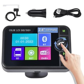 Hikity DAB/DAB+ Portable Radio Adapter with 2.4 Inch Colour Large LCD Display for Android Car Radio with Bluetooth Hands-Free Phone AUX IN FM Transmitter Receiver Adapter Portable
