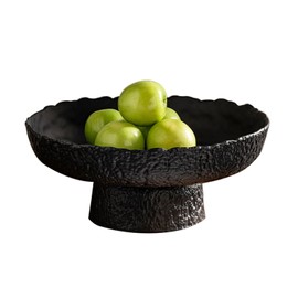 BZCWHWY Glass Fruit Bowl for Kitchen Counter, Black Pedestal Bowl, Large Footed Serving Bowl, Decorative Bowls for Centerpiece Home Decor, Modern Fruit Holder (Medium 8.1 Inch)
