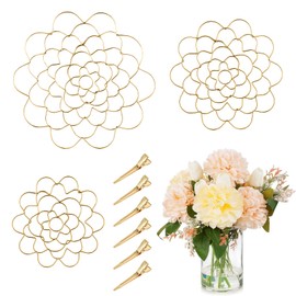 Flower Arrangement Holder Set 3Pcs - Stainless Steel Floral Grid Organizer - Wire Frog Insert for Vases Bouquets DIY Home Decor (Gold)
