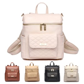 Petit Monaco Diaper Bag Backpack by Luli Bebe - Designer Modern Vegan Leather Diaper Bag Backpack with Gender Neutral Design, Cute Mini Diaper Bag Backpack (Pastel Pink)