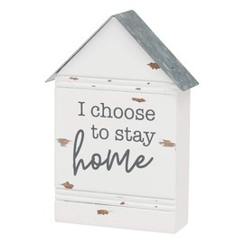 Rustic House-Shaped Mini Wood Block Sign (I Choose to Stay Home)