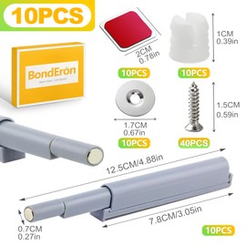BondEron Pack of 10 Magnetic Push to Open, Pressure Door Openers for Cupboard Drawer Door, Tip-On Release Latch, Cabinet Door Opener