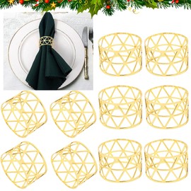 Pack of 10 napkin rings, gold, metal napkin ring, universal napkin rings, hollow out napkin buckles, leaves, napkin holder, vintage, table decoration for wedding, party, Christmas, birthday