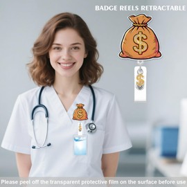 Cute Money Bag Badge Reel for ID Card, Funny Dollar Bag Retractable Nurse Alligator Clip Badge Reel for Women, ID Name Tag Badge Holder for Office School Doctors Teachers