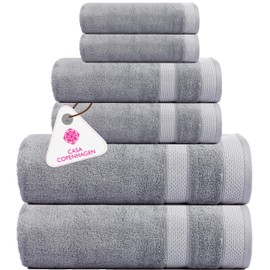 CASA COPENHAGEN Solitaire 6 Pieces Towel Set- Grey Violet, 600 GSM 2 Bath Towel 2 Hand Towel 2 Washcloth, Designed in Denmark Made of Soft Egyptian Cotton for Bathroom, Kitchen & Shower