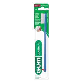 GUM - Cepillo Dental Classic 411 Suave con Cerdas Dome Trim y Punta Estimulante para Encías - Diseño Clásico y Cómodo - 1 Unidad con Protector de Cabeza