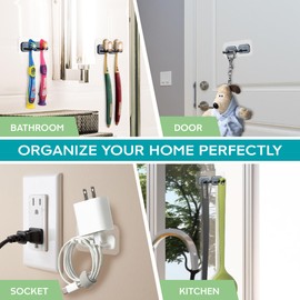 Hook LAB Self Adhesive Double Toothbrush Holder 2 Pack - Removable & Reusable Wall Mounted Toothbrush Storage Organizer | Suits Bath Accessories, Decoratives & More in Kitchen Bathroom (Black)