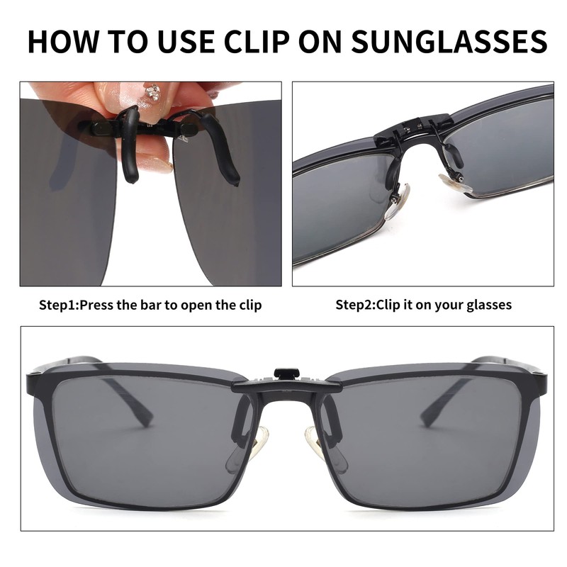 JM Rimless Rectangle Clip On Sunglasses Lightweight Polarised Glasses Men