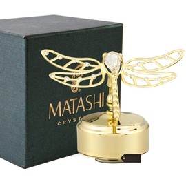 Matashi 24K Gold Plated Music Box Plays Waltz of The Flower w/Crystals Studded Dragonfly Figurine Tabletop Showpiece for Home Gift for Mother's Day Christmas Valentine's Day Housewarming Present