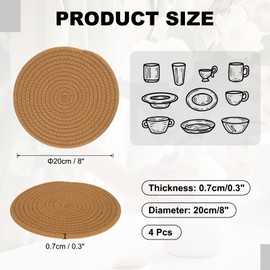 sourcing map 4 Pcs Trivets for Hot Dishes, 8 Inch Cotton Potholders for Hot Pots and Pans Cotton Rope Woven Trivet Heat Resistant for Kitchen Table Countertop, Brown