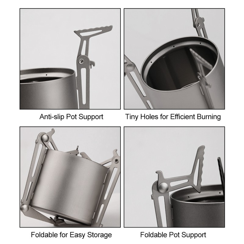 TOMSHOO Titanium Alcohol Stove with Foldable Legs and Pot Supports