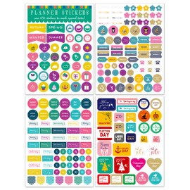 Planner Stickers Set,12 Sheets Variety Mini Icons Daily Planning Stickers Monthly and Weekly Life Tabs Budget Planner Essentials Stickers for DIY Calendar Bullet Journal Scrapbook and Agendas(#A)