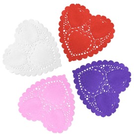 ANPUNAT 150 Pcs Valentine Heart Doilies 4Inch Heart Shape Paper Doily with 4 Colors Red Pink Purple and White for Valentine's Mother's Day Wedding Favor Party Decorations