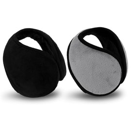 Pack of 2 Winter Warm Earmuffs, Foldable Earmuffs, Warm Fleece Ear Warmers, Earmuffs, Winter Fleece Earmuffs, Soft Plush Earmuffs, Thick, Unisex, Back-Wearing Earmuffs, Black, grey