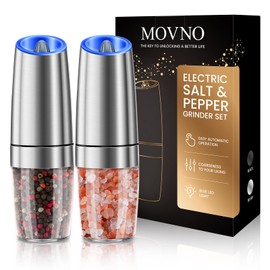 2Pcs Gravity Electric Salt and Pepper Grinder Set, Battery Powered LED Light One Hand Automatic Operation, Adjustable Coarseness Mill Grinders Shakers Stainless Steel, Kitchen Gadgets Gift Ideas