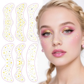 AmiCera Glitter Freckles Face Tattoo, Face Glitter Freckles Gold for Kids Women, Fake Sparkle Temporary Tattoos Stickers for Girls Adults Festival Makeup Face Decor, Unique 6pcs, Gold Sliver TJ