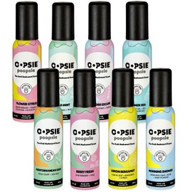 Oopsie Poopsie Pre-Poo toilet spray, discreet & portable original odor deodorizer scents. Pocket-friendly pre-poo spray to use on the go 2oz 8-bottle variety pack for 8-distinct aroma experience
