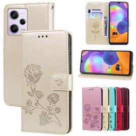 Monwutong Wallet Case for Redmi Note 12 5G,Case for Xiaomi Poco X5,Rose Flower Pattern PU Leather Case with Magnetic Clasp and Cash Card Slots Holster for Xiaomi Poco X5/Redmi Note 12 5G,MG Golden