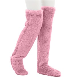 GWAWG Over Knee Sock Slippers,High Fuzzy Long fluffy Socks,Leg Warmers Winter Home Cover Knee Slipper Socks for Women (PINK)
