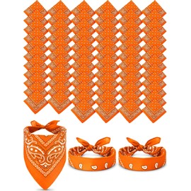 Unittype 100 Pieces Paisley Bandanas Bulk Unisex Cowboy Bandanas Assorted Headband Square Scarf for Party Costume(Orange,Classic)