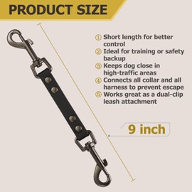 Dog Safety Collar Clip – Waterproof Backup Connector with Dual Hooks for Harness and Collar | Leash Safety Attachment for Training & Walking (Black, 9 inch)