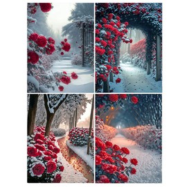 DCIDBE DIY 4 Set 5D Diamond Painting Roses in Snow Round Flowers Love Diamond Painting Full Rhinestone Craft Decoration Home Gift for Family / Wedding / Birthday 30 x 40 cm