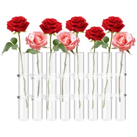DUZFOREI 8Pcs Test Tube Vase Decorative Glass Flower Vase Hinged Flower Vases Test Tube Hinged Bud Test Tubes Vases Propagation Station Plant Holder Tubos for Home Balcony Wedding Decor