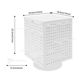 Pegboard Rotating Display Stand with 20 Hooks, 4-Sided Spinning Peg Board Display, 360° Rotatable Jewelry Organizer for Keychain, Earring, Bracelet, Retail, Craft Shows (White)