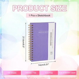 PATIKIL 8.6x5.6" Hardcover Spiral Bound Sketchbook, 100 Sheets 110GSM/74lb Artistic Blank Drawing Sketching Pad Rectangle Sketch Pad Notebook for Adult Beginner Artist, Purple