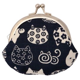 Keisuu Purse Purse Coin Purse Coin Case Cat Unisex (Adult), Navy Blue, 2.6 inches (9.5 x 8.5 cm)