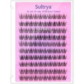 Sultrya DIY Eyelash Extensions Fluffy Layered 100 Pre-made Volume Fans Black Lash Clusters Faux Mink False Eyelashes Cluster Lashes Wispy Natural Look DIY at Home for Professional Results (13mm)