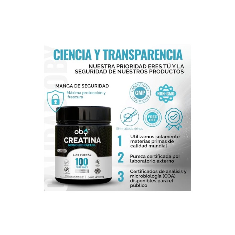 2-Pack Oby Creatina Monohidratada Micronizada en Polvo | 100% Alta