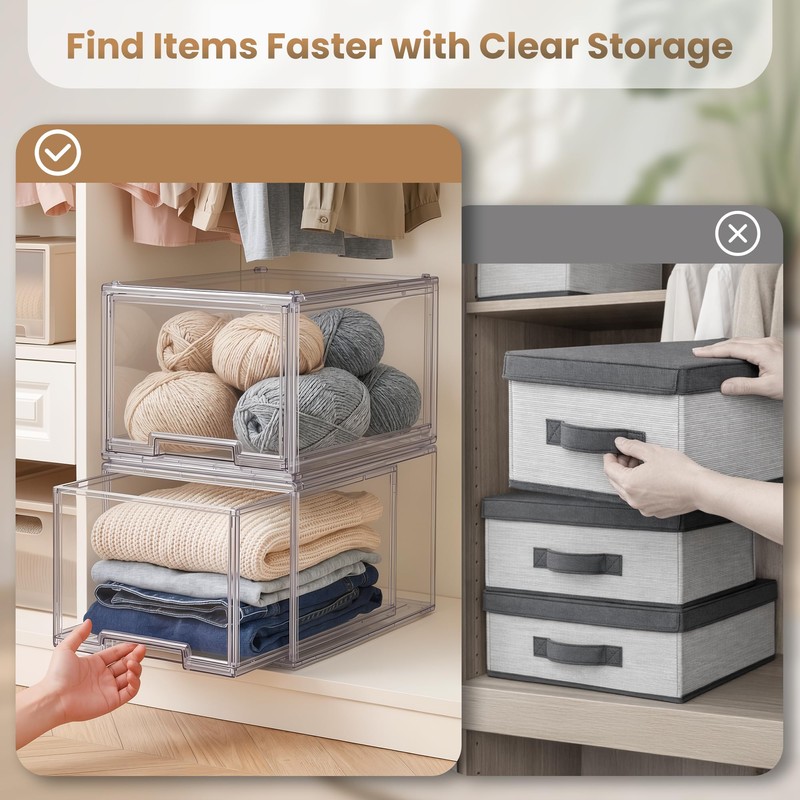 Large Clear Stackable Storage Drawers, 1 Pack Acrylic Organizer Bins