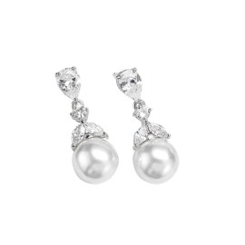 Jurika Pearl Drop Earrings Cubic Zirconia Crystals | Pearl Drop Bridal Earrings | Wedding Earrings for Brides, Bridesmaids | Gifts for Women