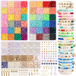 Quefe 10680pcs Clay Bead Bracelet Making Kit, 3 Boxes of Polymer Heishi Beads Kit Friendship Bracelet Kit for Preppy, Crafts Gifts