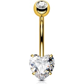 OUFER 14G Belly Button Piercing Titanium Heart Piercing Long Short CZ Gemstone Balls Belly Button Piercing Navel Bars Silver 1.6 mm Navel Ring Woman Gift Jewellery, Titanium