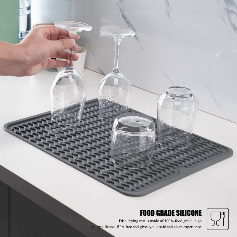 Silicone Dish Drying Mat, Non-Slip Easy Clean Sink Mat Large