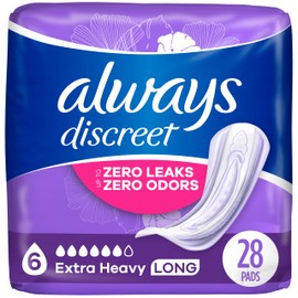 Always Discreet for Bladder Leaks, Ultimate Overnight, Long Length, 28 Pads (Packaging May Vary)
