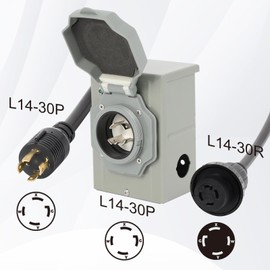 30 Amp Generator Inlet Box and 10 Ft Extension Cord Heavy Duty, NEMA L14-30P to L14-30R 30 Amp Generator Cord, Pre-Drilled Generator Inlet Box 30 Amp 4 Prong with LED Indicator, ETL Listed