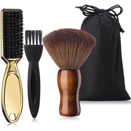 Patelai 3 Pieces Barber Neck Duster Brush Barber Brush Clipper Brush Blade Hair Brush Soft Nylon Trimmer Shaver Razor Cleaning Brush with Storage Bag for Hair Styling(Gold)