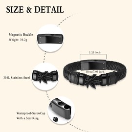 Oinsi Cremation Bracelet for Ashes Men Women Leather Urn Bracelet Cremation Jewelry Ash Bracelets Memorial Bangle Ashes Keepsake Cuff Braided Wristband Urn Bangle-Black -18cm