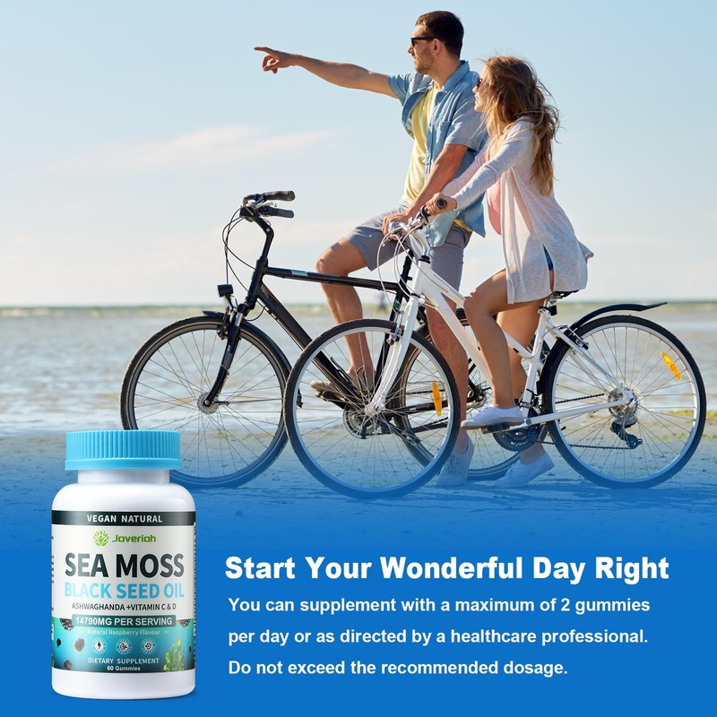 Vegan Ashwagandha Sea Moss Gummies - Black Seed Oil, Vitamin