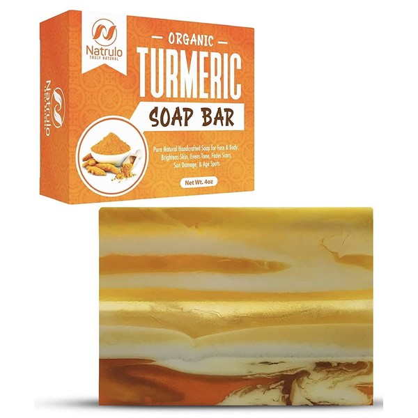Organic Turmeric Soap Bar | Pure Natural Handcrafted Skincare, Made in USA Face & Body Cleanser with Calendula, Aloe Vera, French Clay | Brightens Skin, Evens Tone, Fades Scars, Sun Damage, Age Spots
