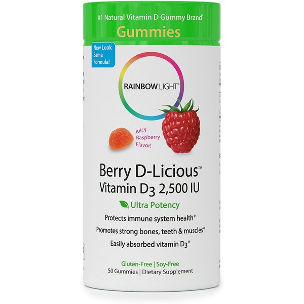 Rainbow Light - Berry D-Licious 2,500 IU Vitamin D3 Gummy - Ultra Potency Vitamin D Supplement Supports Bone and Muscle Strength, Calcium Absorption, and Circulatory Health; Gluten-Free - 50 Count