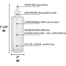 BRIGHTFROM Twist Top Applicator Bottles, Squeeze 8 OZ, Empty Hair Coloring Plastic Bottles, Refillable, Leak Proof - Open/Close Nozzle - Multi Purpose (Pack of 3)