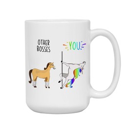 Ransalex Funny Boss Gifts - Gag CEO Coffee Mugs - Pole Dancing Unicorn Themed Tea Cup - Other Bosses You (15oz, white)
