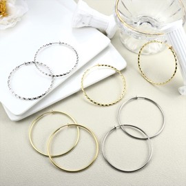 Sanfenly Clip On Hoop Earrings for Women Stainless Steel Clip On Earrings for Women Silver Gold Fake Non Piercing Big Hoop Earrings For Non-Pierced Ears 60MM